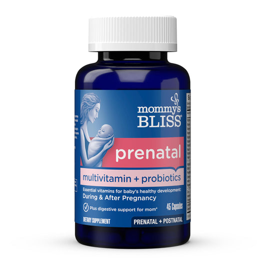 Mommy's Bliss Prenatal Multivitamin + Probiotic for Women w/ Folic Acid, Supports Baby Development & Mom's Digestion w/ Zinc, Vitamin B6 & B12, Ginger & Choline, Vegan & Gluten Free (45 Servings)