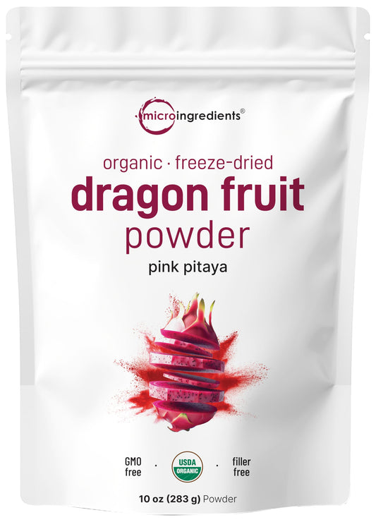 Organic Dragon Fruit Powder, 10oz | 100% Natural Fruit Powder | Freeze-Dried Pink Pitaya Source | No Sugar & Additives | Great Flavor for Drinks, Smoothie, & Beverages | Non-GMO & Vegan Friendly