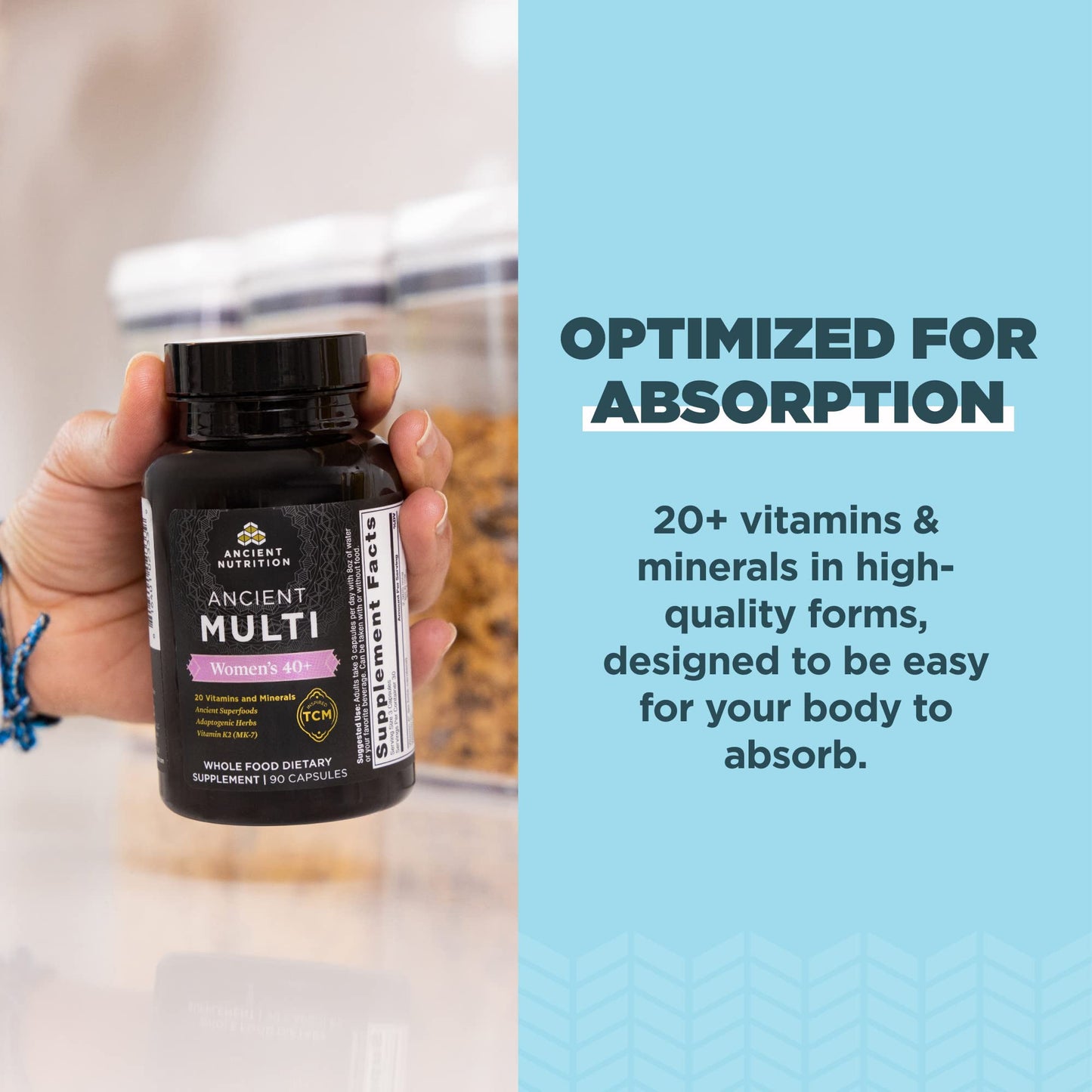 Ancient Nutrition Multivitamin for Women 40, Multi Vitamin and Immune Support with Vitamin D & C, 20 Vitamins and Minerals, Stress and Sleep Support, Supports Bone and Blood Health, 90 Capsules