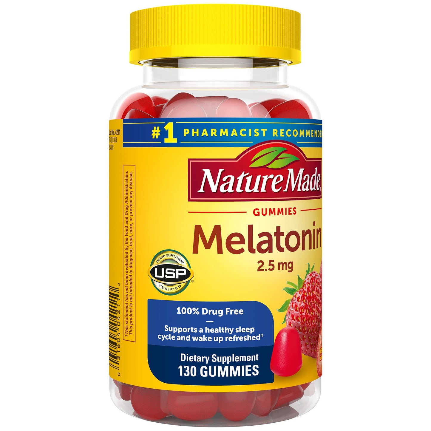 Nature Made Melatonin 2.5 mg Gummies, 100% Drug Free Sleep Aid for Adults, 130 Gummies, 130 Day Supply (Pack of 2)