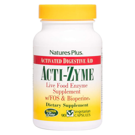 Natures Plus ActiZyme - Gut Health Supplement, Contains Digestive Enzymes, Probiotics, Aminogen, Bioperine - 90 Vegetarian Capsules (45 Servings)