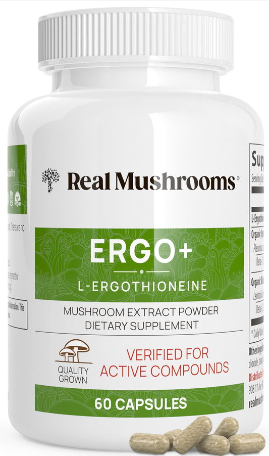 Real Mushrooms Ergothioneine Supplement – Golden Oyster Mushroom with Beta-Glucans – L-Ergothienine Extract Poweder – Organic, Vegan, Non-GMO, No Fillers – 60 Capsules Mushroom Supplement for Humans