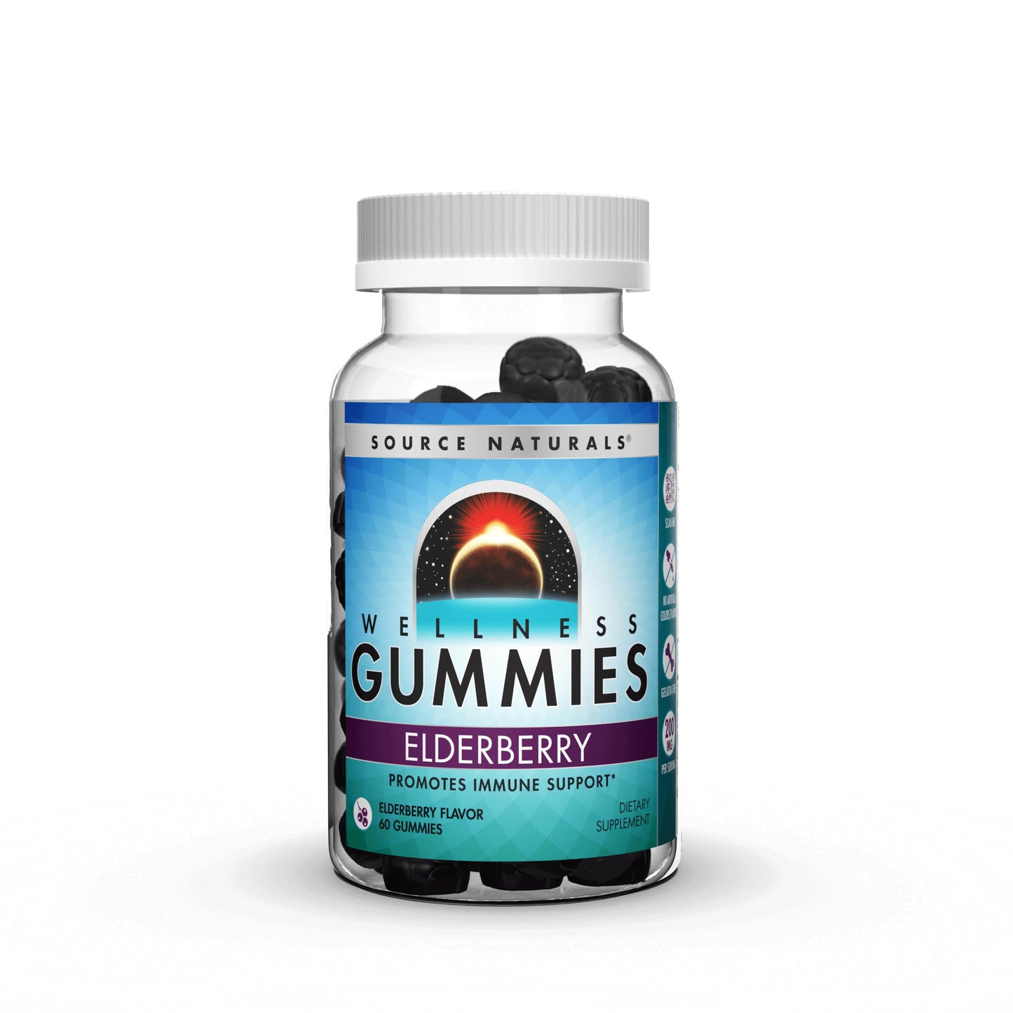 Pre-Order | Arrives in 5–10 Days – Source Naturals Wellness Elderberry Gummies, Promotes Immune Support*, 200 mg - Antioxidant Support - 60 Gummies