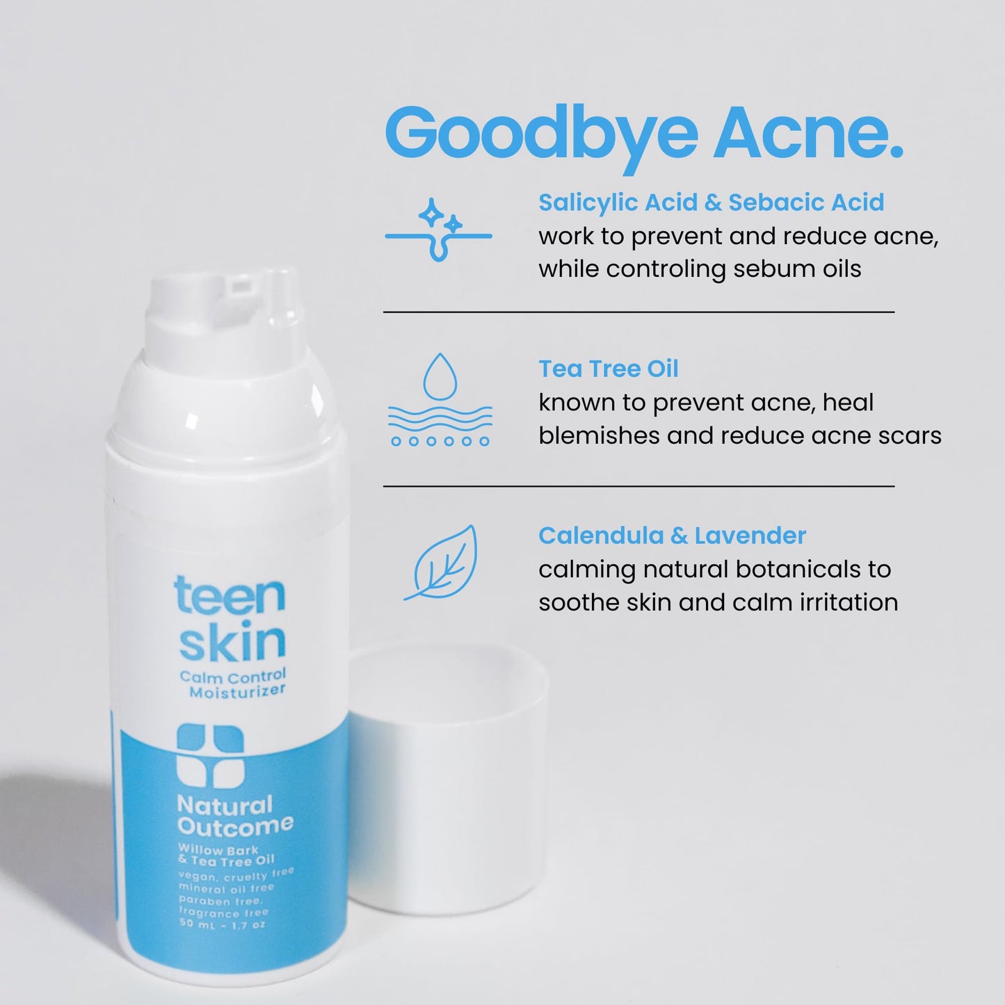 natural outcome Teen Skin Moisturizer | Gentle, Non-Toxic Acne Treatment for Boys & Girls | All Skin Types | 50 ML