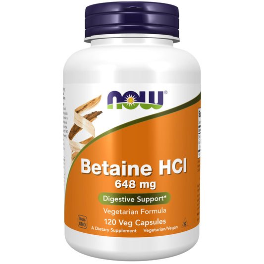 Pre-Order | Arrives in 5–10 Days – NOW Foods Supplements, Betaine HCl 648 mg, Vegetarian Formula, Digestive Support*, 120 Veg Capsules