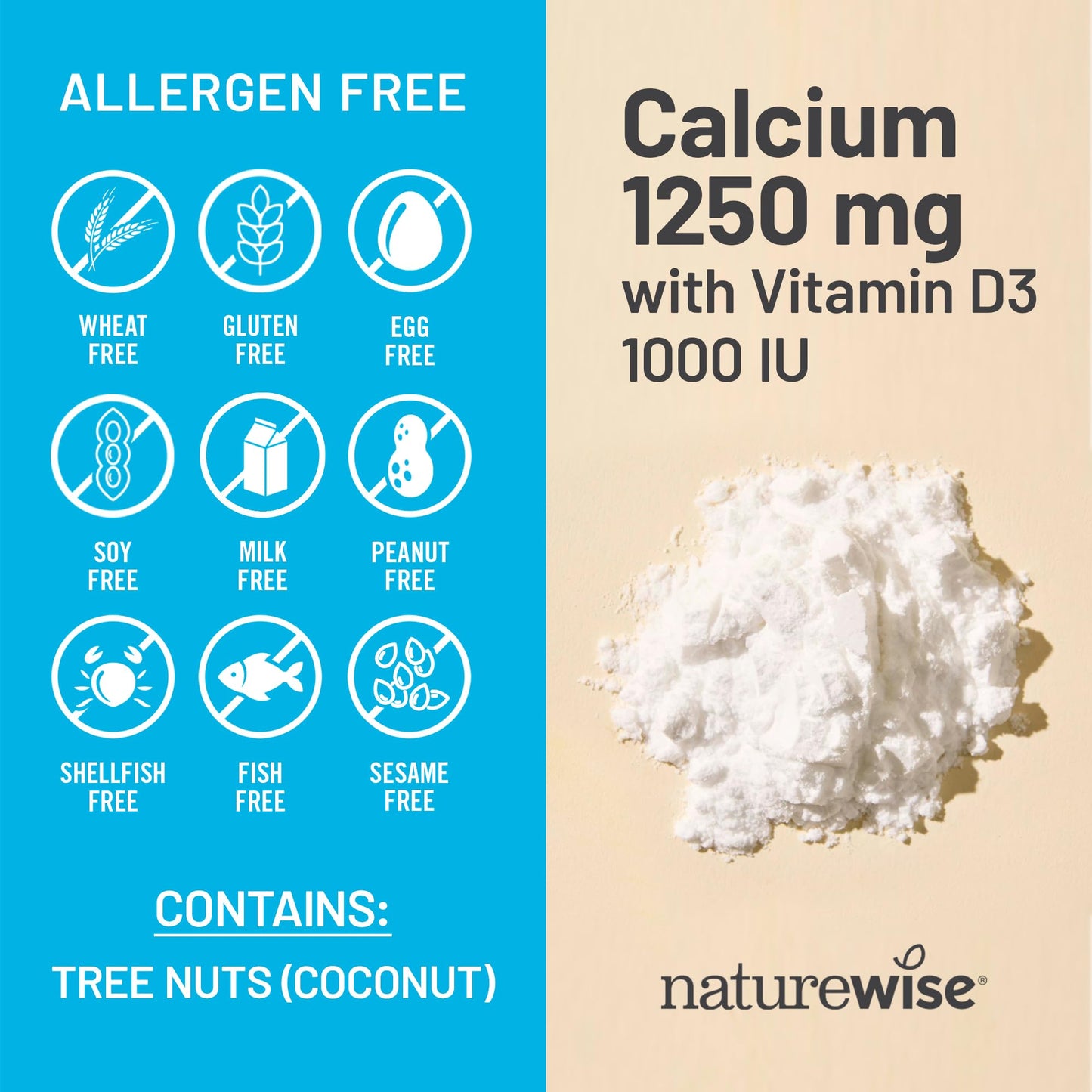 NatureWise High-Purity, All-Natural Calcium 1250mg + Vitamin D3 1000IU + Organic MCT Coconut Oil - Pregnancy Safe + Non-GMO - Absorption Friendly, Gluten Free - 60 Softgels[30-Day Supply]