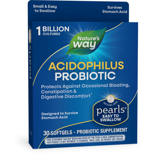 Nature's Way Acidophilus Probiotic Pearls, Supports Digestive Balance and Gut Health*, Protects Against Occasional Constipation and Bloating*, 1 Billion Live Cultures, 30 Softgels
