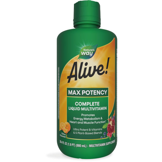 Nature's Way Alive! Max Potency Complete Liquid Multivitamin for Women and Men, Antioxidants Beta Carotene, Vitamins C & E, and Food-Based Blends, Citrus Flavored, 30.4 Fl Oz