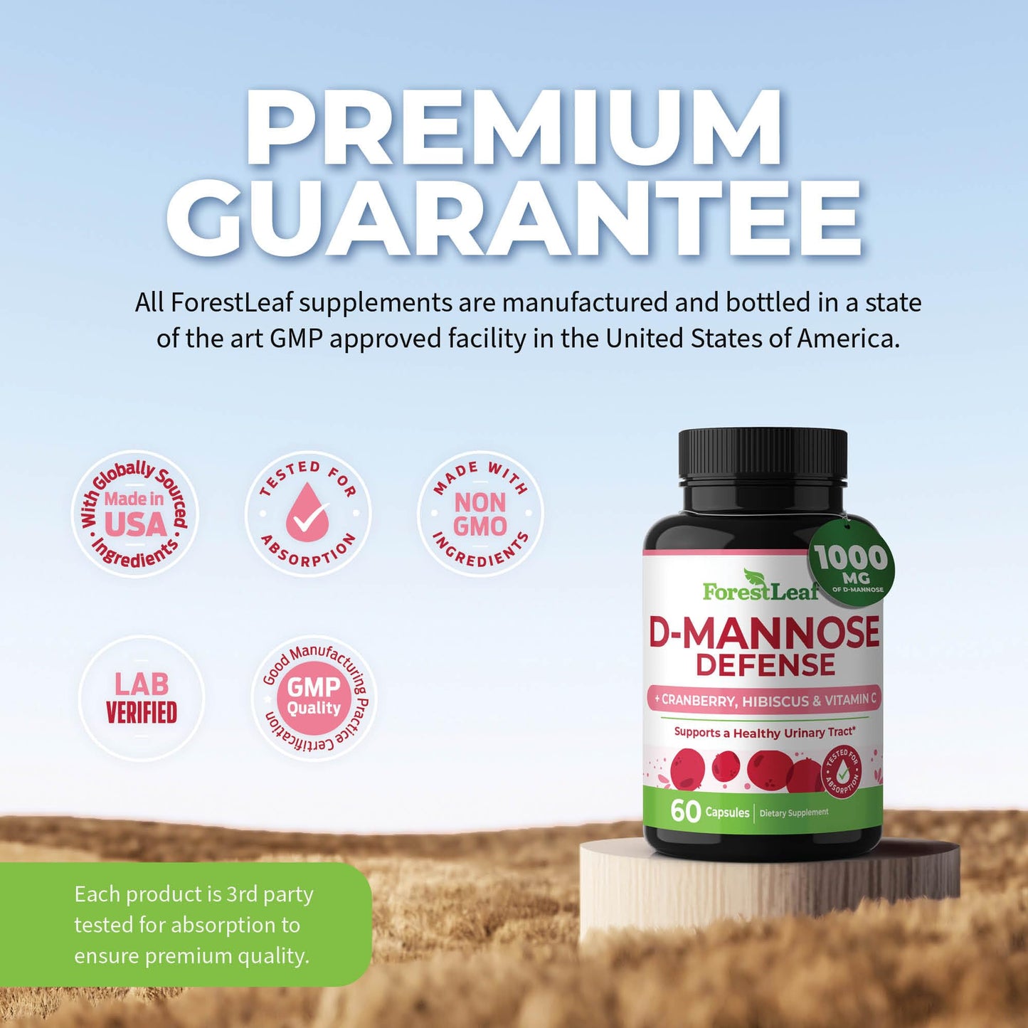 Pre-Order | Arrives in 5–10 Days – ForestLeaf D Mannose 1000mg Capsules - D-Mannose with Cranberry, Hibiscus & VIT C, Urinary Tract Health for Women and Men, Organic DMannose Pills for UTI, Urinary Health & Bladder Support 60 Capsules