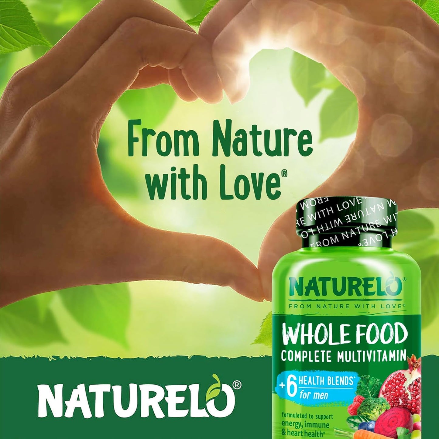NATURELO Mens Multivitamins - Whole Food Multivitamin for Men with Vitamins, Minerals - 240 Vegetarian Capsules for Energy, Brain, Heart, Eye Health*