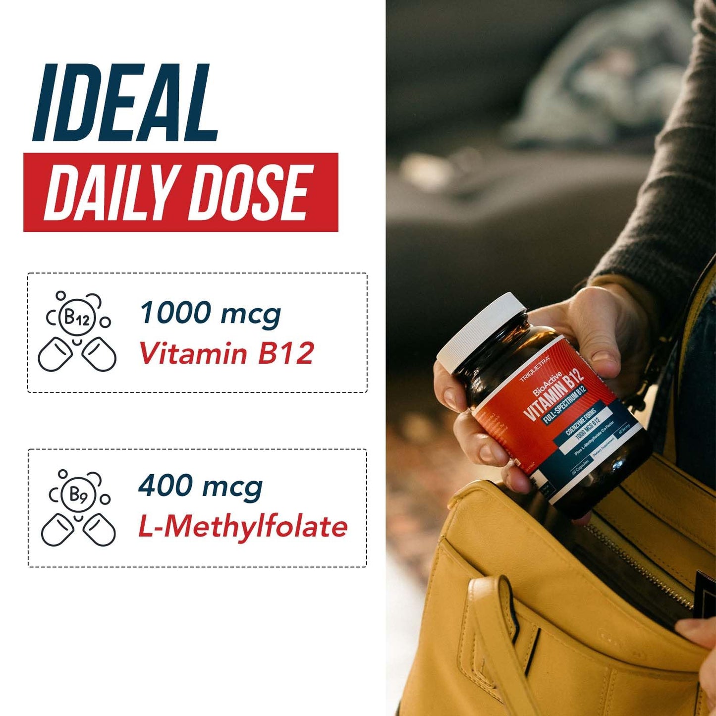 BioActive Vitamin B12 1000 mcg | All 3 BioActive Forms B12 Plus Methylfolate Cofactor - Methyl B12, Adenosyl B12 & Hydroxy B12 | Supports Energy, B12 Levels & Mood | Vegan, Non-GMO (60 Servings)