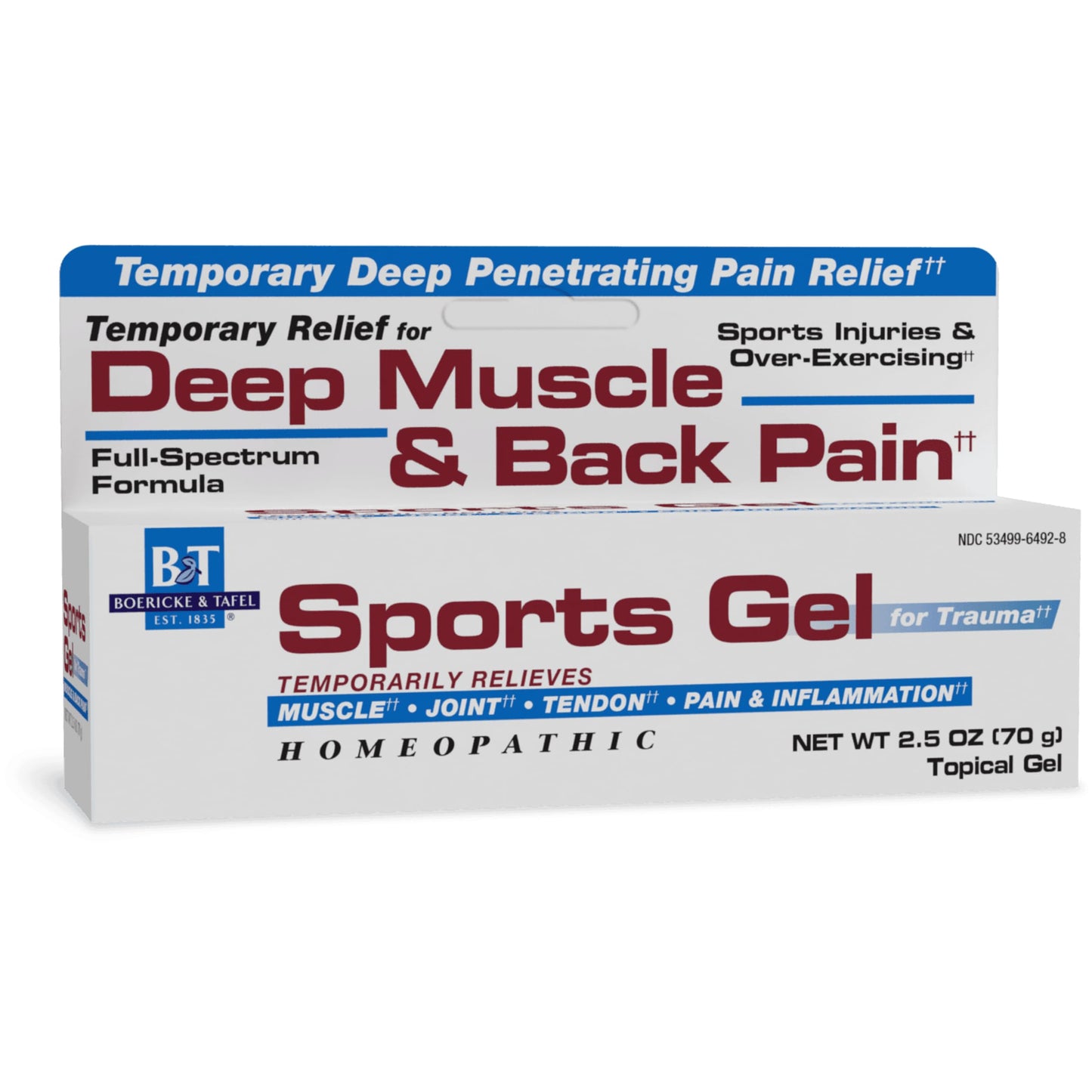 Nature's Way Boericke & Tafel Sports Gel, Relief for Deep Muscle, Joint, Tendon, & Back Pain and Inflammation, Homeopathic, 2.5 oz