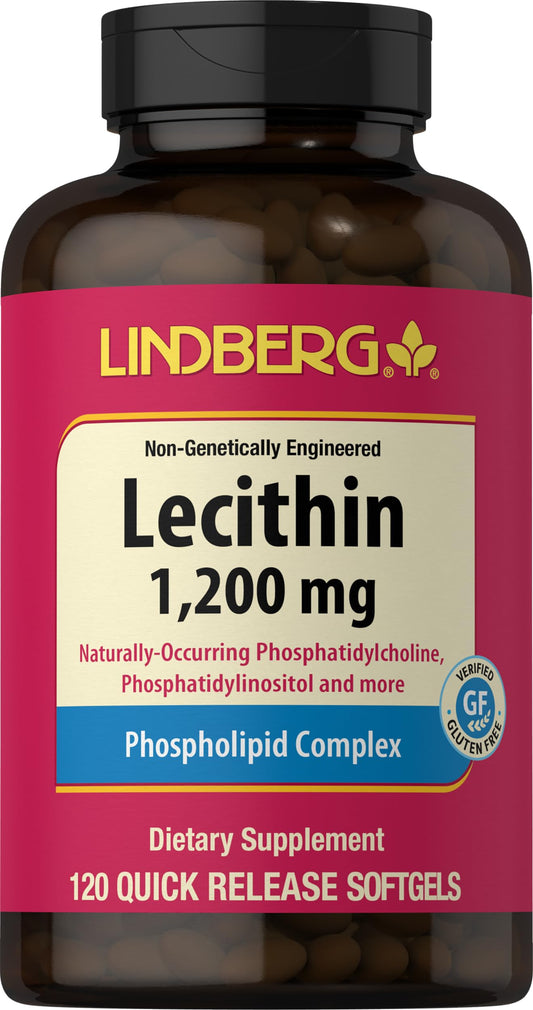 Lindberg Lecithin 1200mg Supplement | for Men & Women | 120 Softgel Capsules | Phospholipid Complex | Non-GMO, Gluten Free