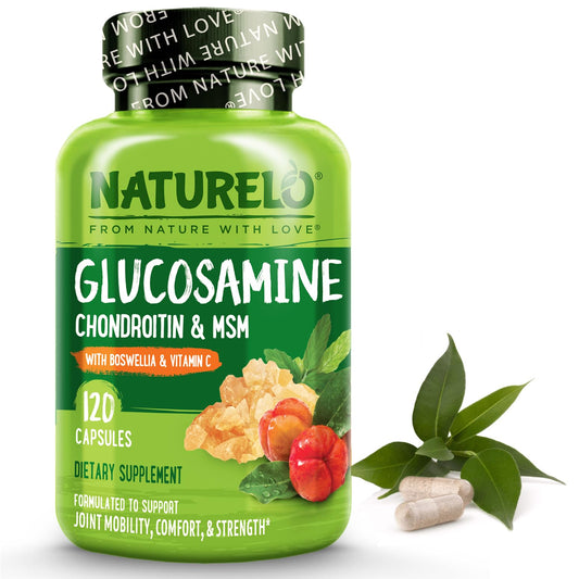 NATURELO Glucosamine Chondroitin MSM with Boswellia and Vitamin C - Supplement for Joint Comfort, Mobility, and Strength - 120 Capsules