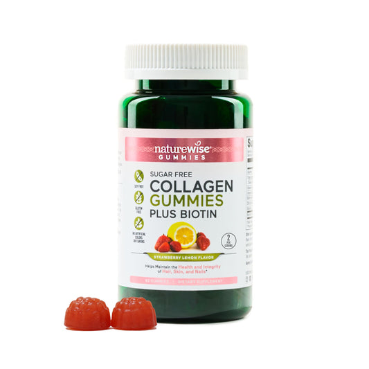 NatureWise Collagen Gummies - Sugar-Free Hydrolyzed Collagen Gummies - Type 1 & 3 Peptides for Women + Biotin, Vitamin C, E, & Zinc for Hair Skin and Nails Support - 60 Count[1-Month Supply]