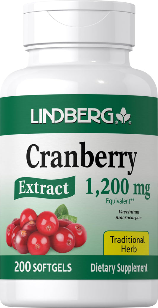 Lindberg Cranberry Extract Pills for Women and Men | 1200mg | 200 Softgels | Traditional Herb | Extract Supplement | Non-GMO, Gluten Free