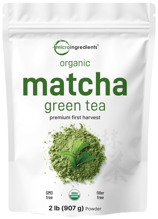 Pre-Order | Arrives in 5–10 Days – Organic Matcha Green Tea Powder, 2 Pound (32 Ounce) | Culinary Grade, Unflavored, First Harvest Authentic Japanese Origin, 100% Pure Matcha for Smoothies, Latte, and Baking | Non-GMO, 0 Calories