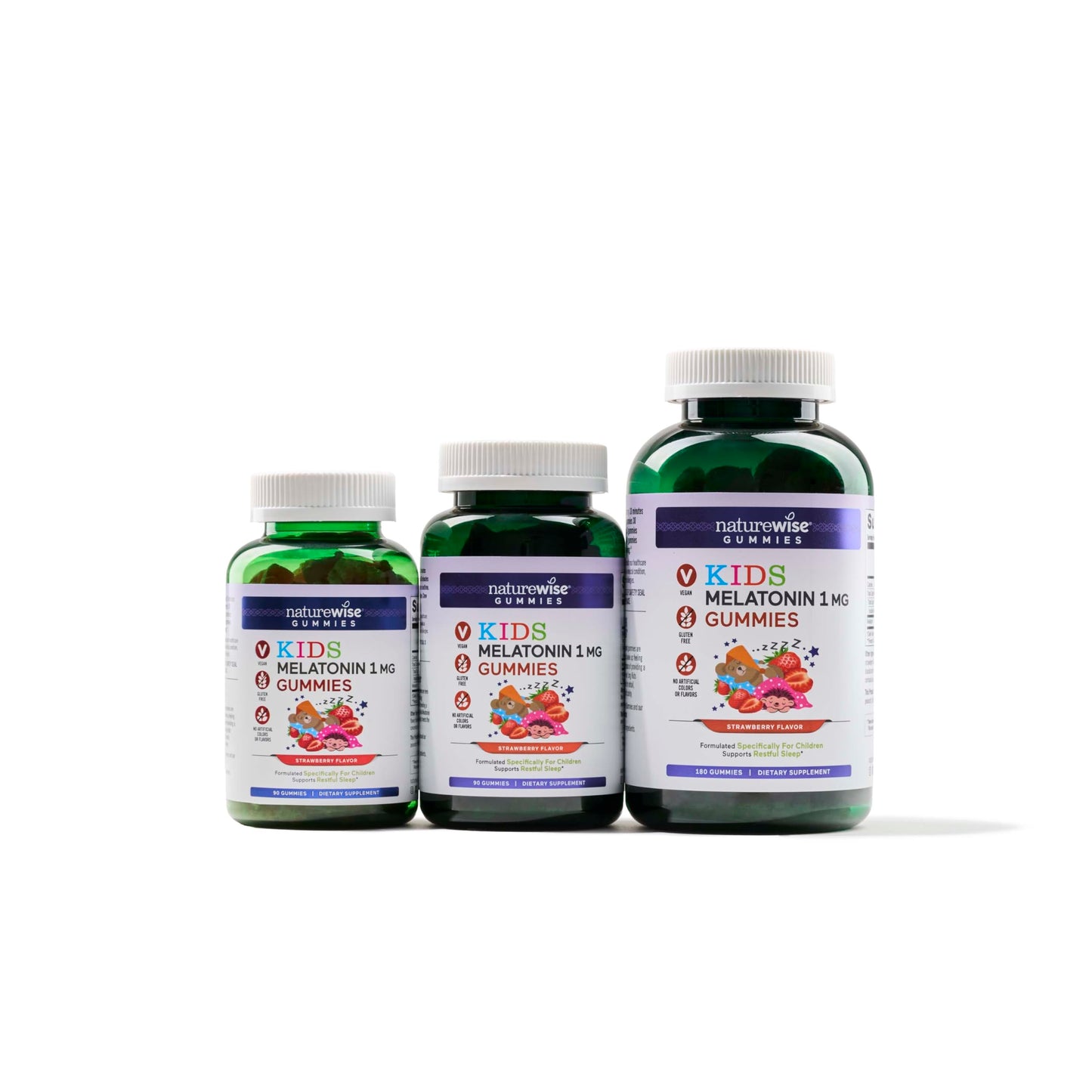 Naturewise Kids Melatonin Gummies 1 mg - Drug-Free, Non-Habit Forming Sleep Aid for Children Ages 4 & Up - Strawberry Flavored Gummy Bears - Vegan, Gluten Free, Non-GMO - 60 Count[2-Month Supply]
