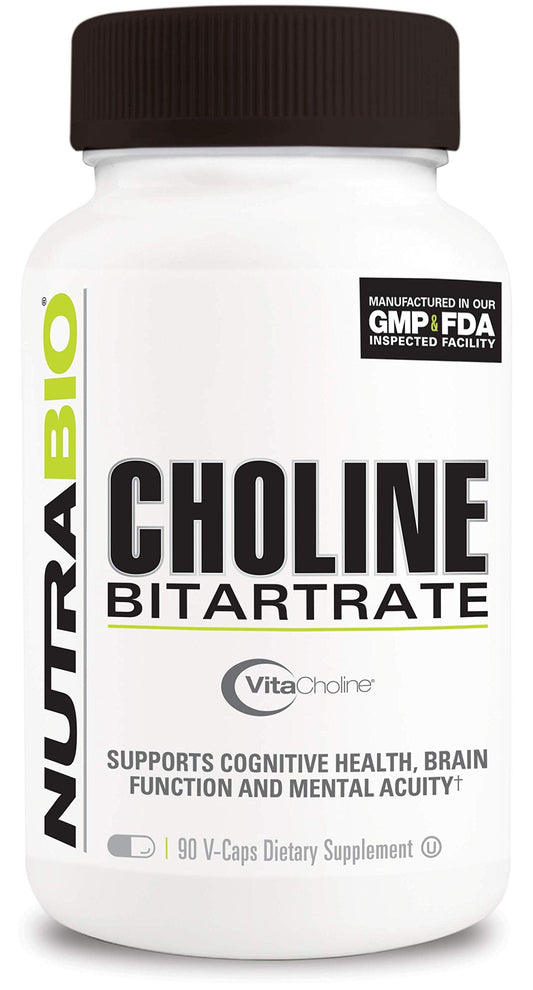 NutraBio Choline Bitartrate, for Improved Cognitive Health and Mental Acuity, 550mg - 90 Vegetable Capsules