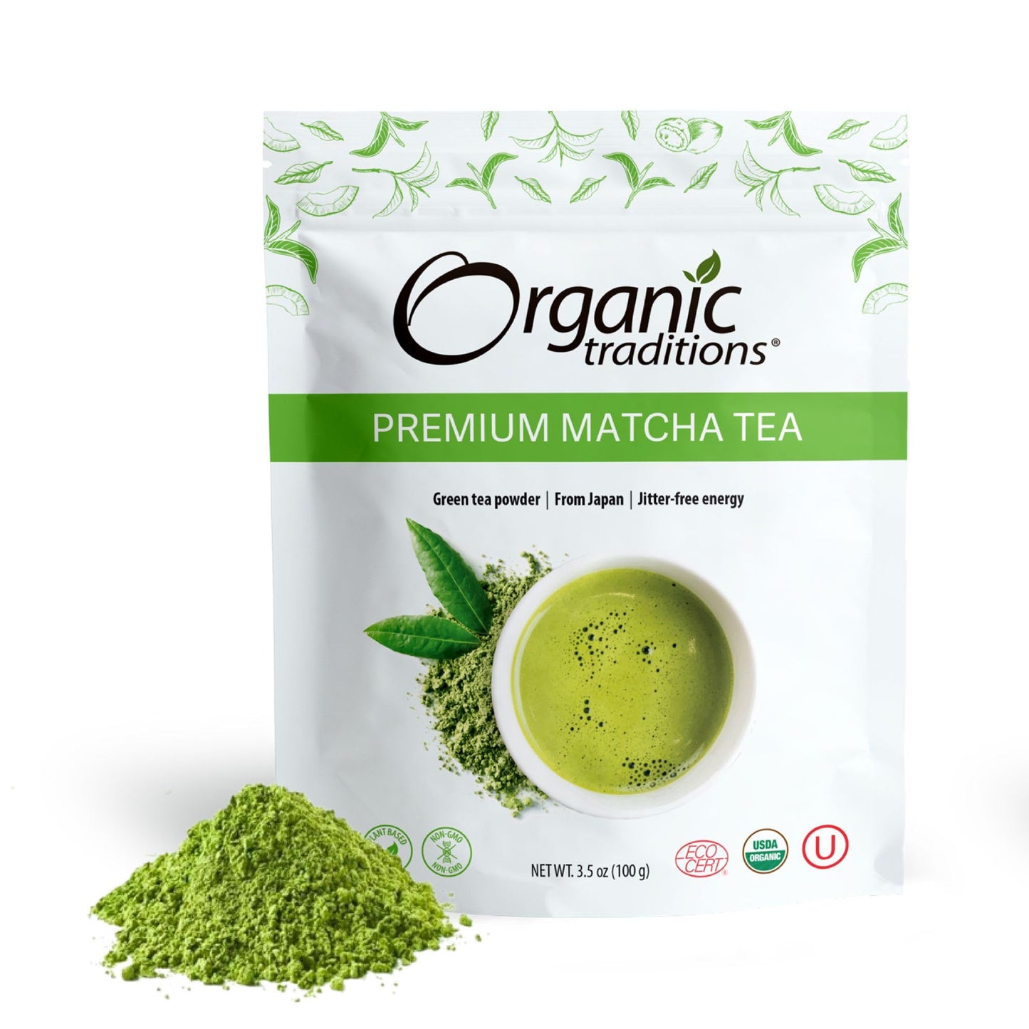 Organic Traditions Premium Matcha Tea, Matcha Green Tea Powder Sourced from Japan, Authentic Premium Grade Organic Tea, 100g/3.5oz Bag
