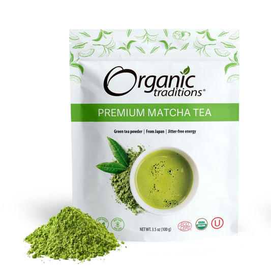 Organic Traditions Premium Matcha Tea, Matcha Green Tea Powder Sourced from Japan, Authentic Premium Grade Organic Tea, 100g/3.5oz Bag