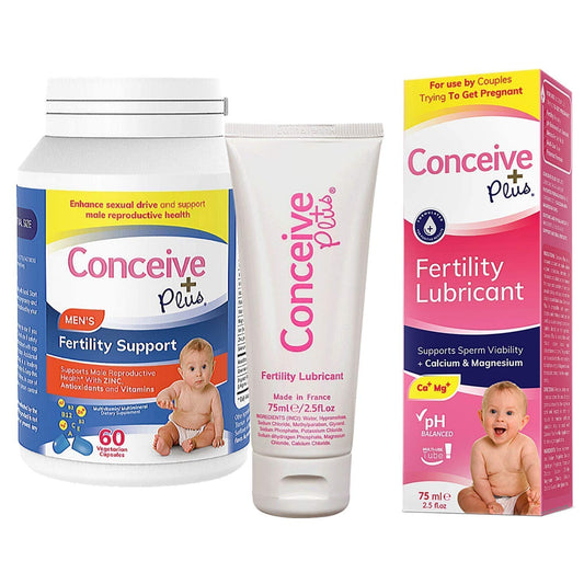 Pre-Order | Arrives in 5–10 Days – CONCEIVE PLUS Mens Fertility Bundle, Fertility Vitamins 60 Count and Fertility Lubricant 2.5 Ounce