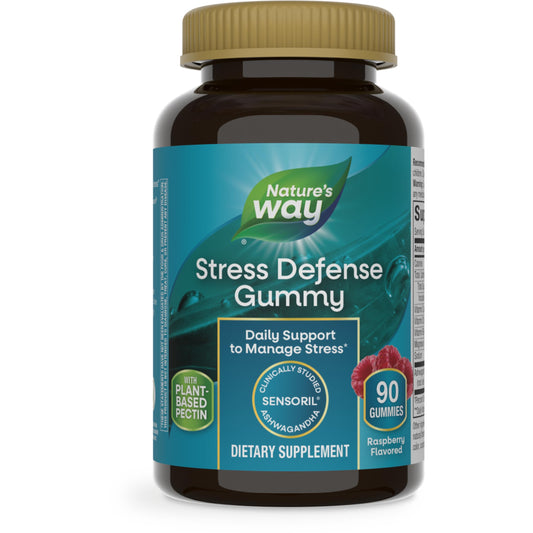 Nature's Way Stress Defense Gummies, Stress Support*, Supports Balanced Cortisol Response*, with Sensoril Ashwagandha, Vitamins B6, C, and D3, Raspberry Flavored, 90 Gummies (Packaging May Vary)