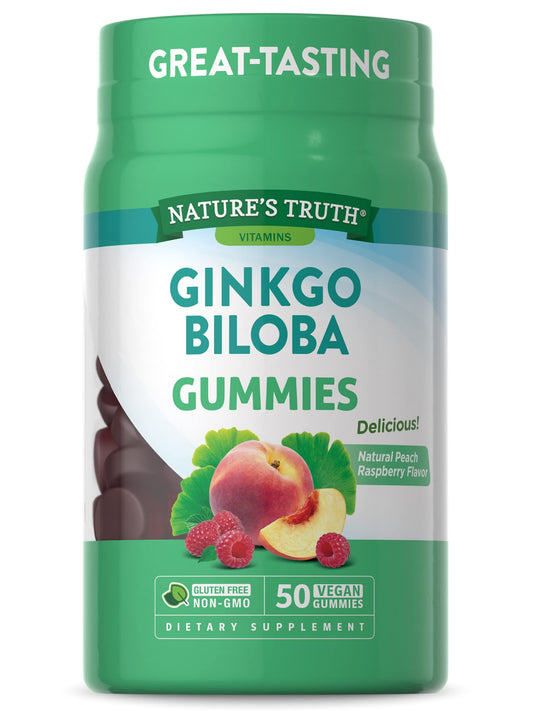 Nature's Truth Ginkgo Biloba Gummies | 100mg | 50 Count | Peach Raspberry Flavor | Vegan, Non-GMO & Gluten Free Extract Supplement