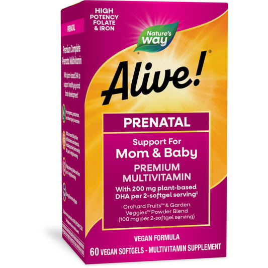 Nature's Way Alive! Complete Premium Prenatal Multivitamin for Women, Healthy Eye and Brain Development*, 60 Vegetarian Softgels