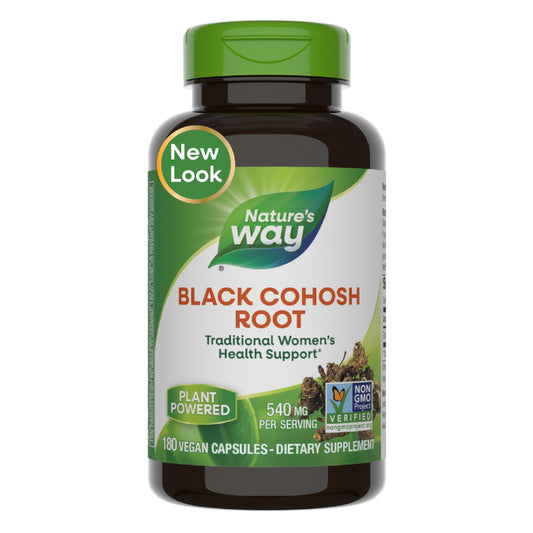 Nature's Way Black Cohosh Root, Traditional Support for Women's Health*, 540 mg per Serving, Non-GMO Project Verified, 180 Capsules