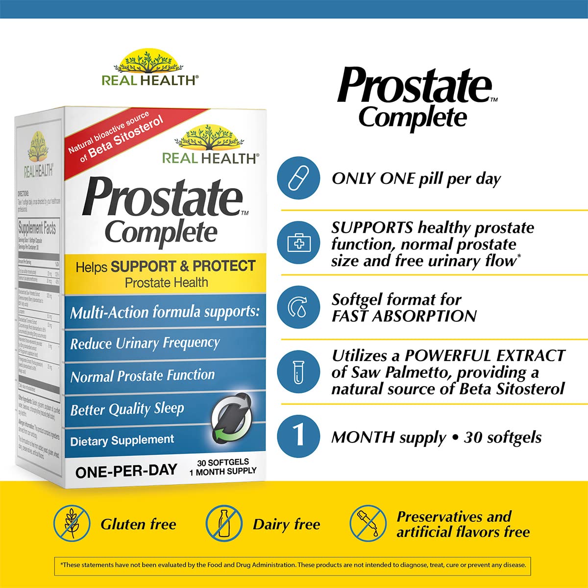 Real Health Prostate Complete - Prostate Supplements for Men, Prostate Health, Prostate Relief, Saw Palmetto for Men, One-per-Day Prostate Formula - 30 Count