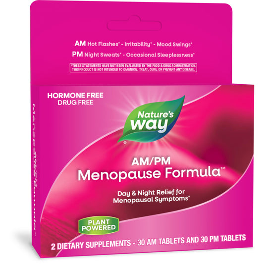 Nature's Way AM/ PM Menopause, Hot Flash Relief*, Night Sweats*, Restful Sleep*, Mood Swings*, Hormone-Free Formulas with Black Cohosh, L-Theanine, Valerian, 60 Tablets (Packaging May Vary)