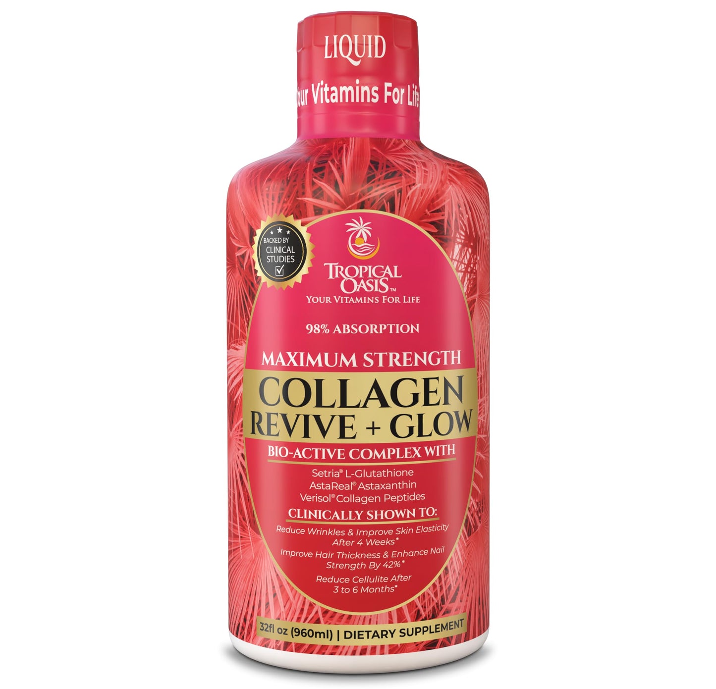 Liquid Collagen Glow for Women & Men– 5000mg VERISOL Hydrolyzed Collagen Peptides + Biotin | Supports Skin Elasticity, Hair Growth, Strong Nails | Clinically Studied Ingredients| 32 Serv