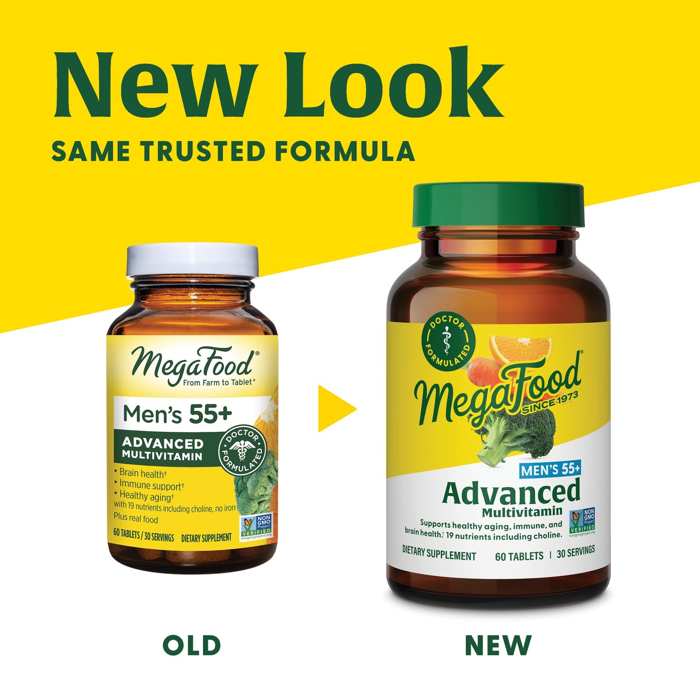 MegaFood Men's 55+ Advanced Multivitamin for Men - Doctor-Formulated -Choline, Vitamin D, Vitamin B12 – Plus Real Food – Brain Health Supplement for Adults & Immune Support - 60 Tabs (30 Servings)