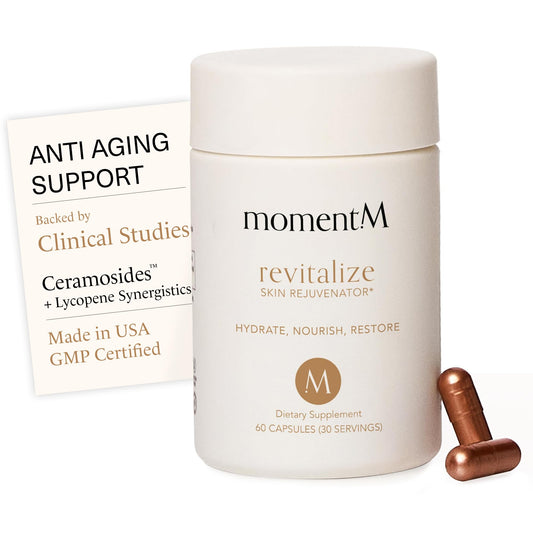 momentM Revitalize with Ceramosides™ & Lycopene for Skin Hydration, Wrinkles, Longevity - Advanced Cellular Rejuvenation Anti Aging Supplement - Hair Skin and Nails Vitamins - Made in USA - 60 Capsule