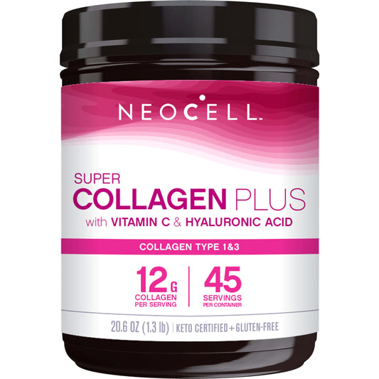 NeoCell Super Collagen Powder, Collagen Plus includes Vitamin C & Hyaluronic Acid, Promotes Healthy Hair, Beautiful Skin, & Nail Support, Collagen Type 1 & 3, 12g Collagen per Serving, 20.6 Oz