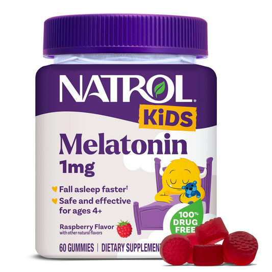 Natrol Kids Melatonin 1 mg, Dietary Supplement for Restful Sleep, Melatonin Gummies for Kids, 60 Raspberry-Flavored Gummies, Up to a 60 Day Supply