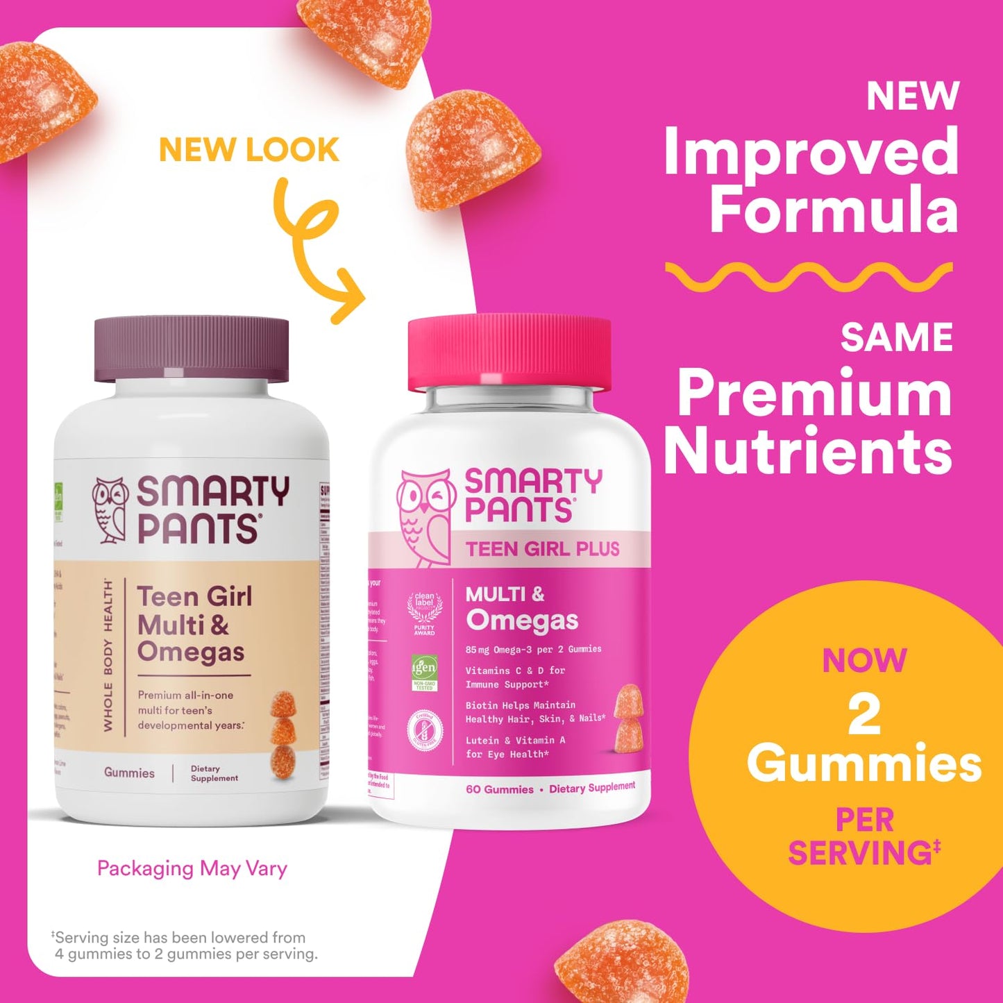Pre-Order | Arrives in 5–10 Days – SmartyPants Teen Girl Multivitamin Gummies - Improved Formula: Omega 3 (DHA/EPA), Vitamin C, D3, B12, Vitamin A, K & Zinc, Biotin to Support Hair, Skin & Nails, Gluten Free, 60 Count (30 Day Supply)