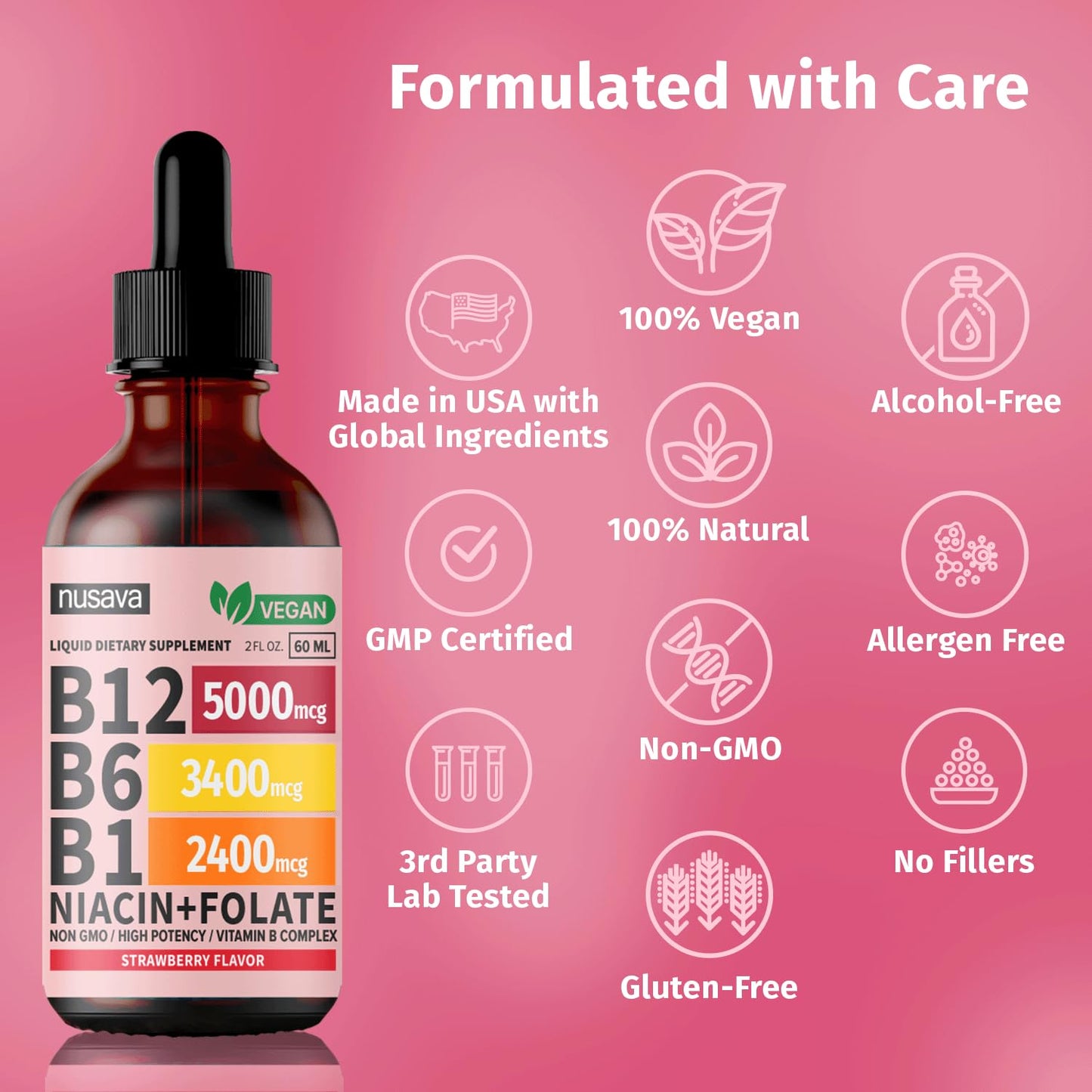 (2 Pack) Vitamin B12 and B6 Liquid Drops, B12 Sublingual Vitamin B Complex - B 12 Vitamin 5000mcg - B12 Methylcobalamin for Energy, Brain, and Heart Support with 27,200 mcg, Strawberry, 80 Servings