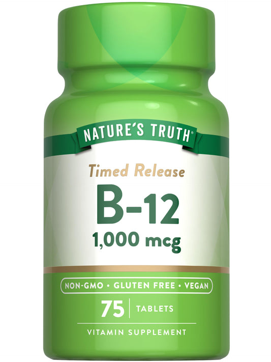 Nature's Truth B12 Vitamin Supplement | 1000 mcg | 75 Timed Release Tablets | Vegan, Non-GMO & Gluten Free