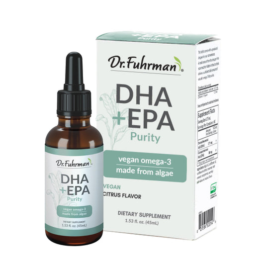 Pre-Order | Arrives in 5–10 Days – Dr. Fuhrman DHA+EPA Purity, Omega-3 Fatty Acids, Liquid Supplement with Dropper, Fresh Citrus Flavor, Made from Lab-Grown Algae, Free of Contaminants, Vegan, 60 Servings