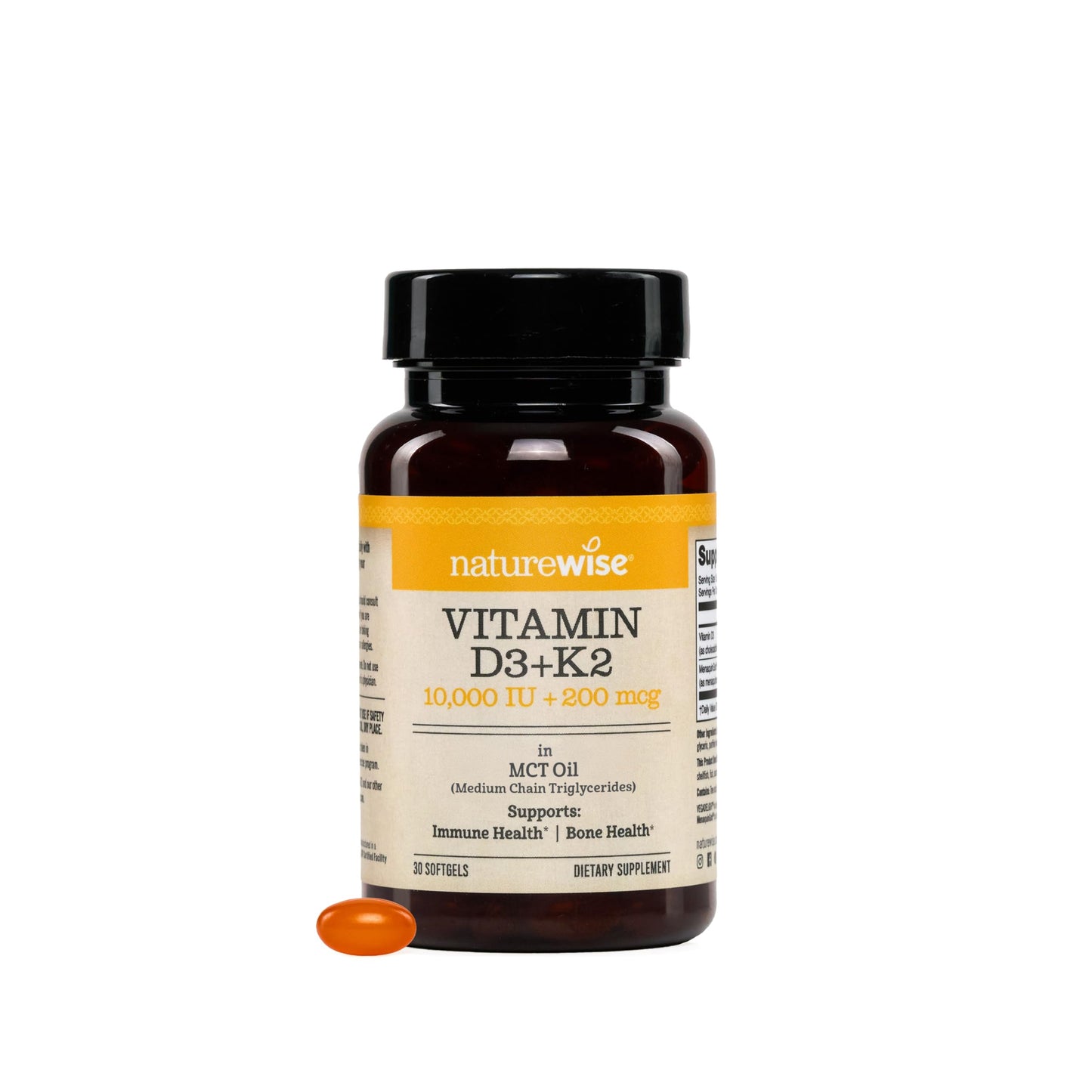 NatureWise Vegan Vitamin D3 + K2 in Organic Coconut MCT Oil - Organic D3 10000IU + Natural K2 100mcg - High Absorption Bone Support - Non-GMO - USA Manufactured - 30 Softgels[30-Day Supply]