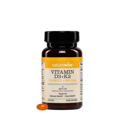 NatureWise Vegan Vitamin D3 + K2 in Organic Coconut MCT Oil - Organic D3 10000IU + Natural K2 100mcg - High Absorption Bone Support - Non-GMO - USA Manufactured - 30 Softgels[30-Day Supply]