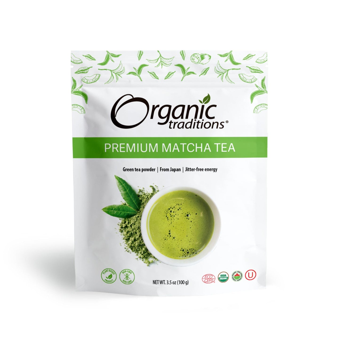 Organic Traditions Premium Matcha Tea, Matcha Green Tea Powder Sourced from Japan, Authentic Premium Grade Organic Tea, 100g/3.5oz Bag