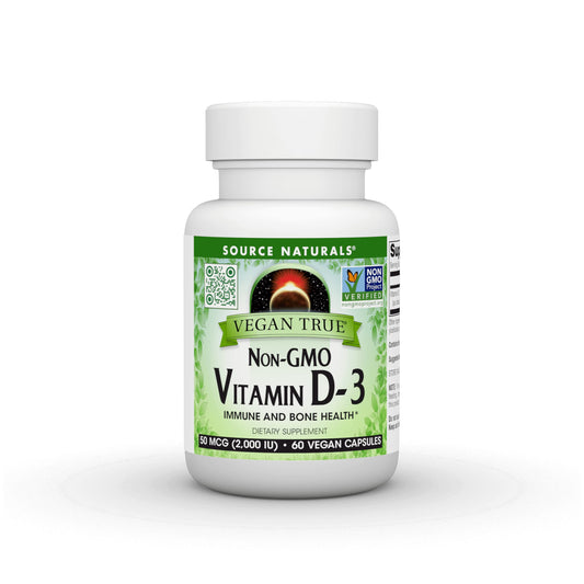 Pre-Order | Arrives in 5–10 Days – Source Naturals Vegan True, Non-GMO Vitamin D-3, Dietary Supplement for Immune and Bone Health*, 2,000 IU - 60 Capsules