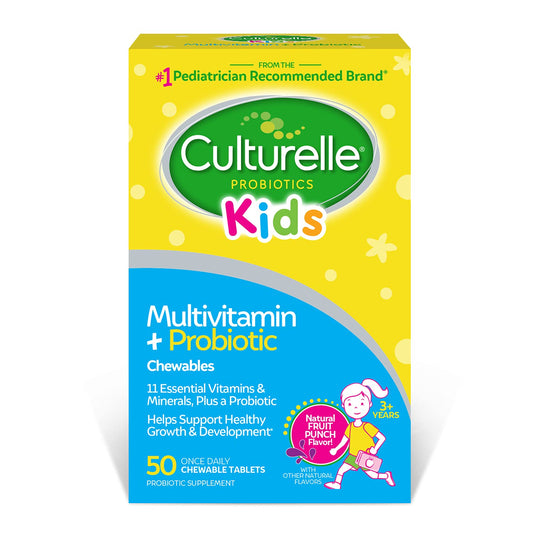 Pre-Order | Arrives in 5–10 Days – Culturelle Kids Complete Chewable Multivitamin + Probiotic For Kids, Ages 3+, 50 Count, Digestive Health, Oral Health & Immune Support - With 11 Vitamins & Minerals, including Vitamin C, D3 & Zinc