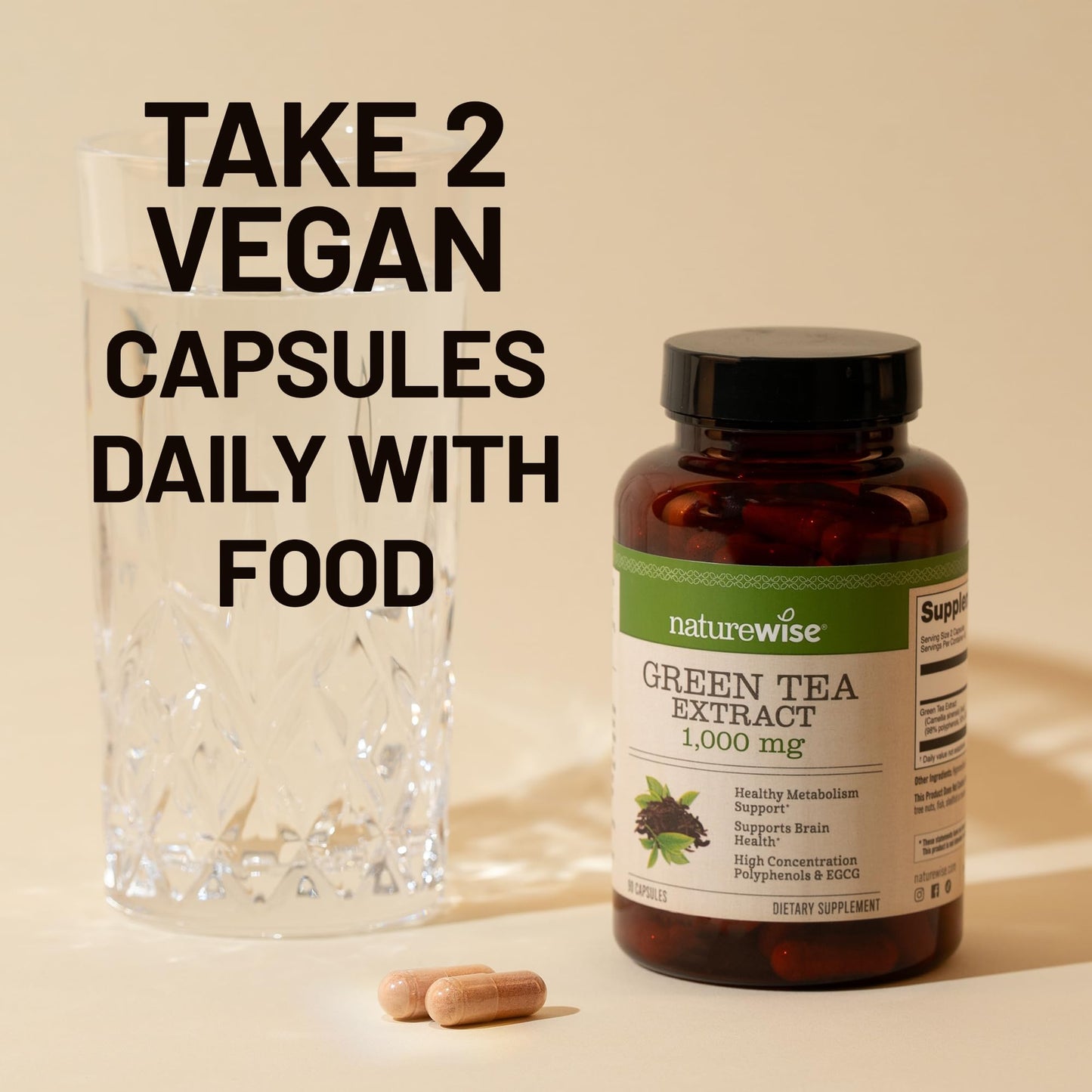 NatureWise Green Tea Extract Capsules 1000 mg - 50% EGCG & 98% Polyphenols - Extra Strength Green Tea Pills - Antioxidants for Heart Health & Energy - Vegan, Non-GMO - 60 Count[30-Day Supply]