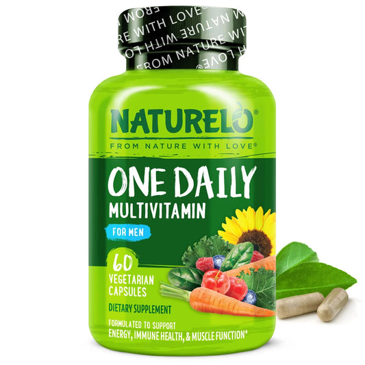 NATURELO Mens Multivitamins - One Daily Multivitamin for Men with Vitamins, Minerals & Organic Whole Foods, Boost Energy & Health, Non-GMO, 60 Vegetarian Capsules