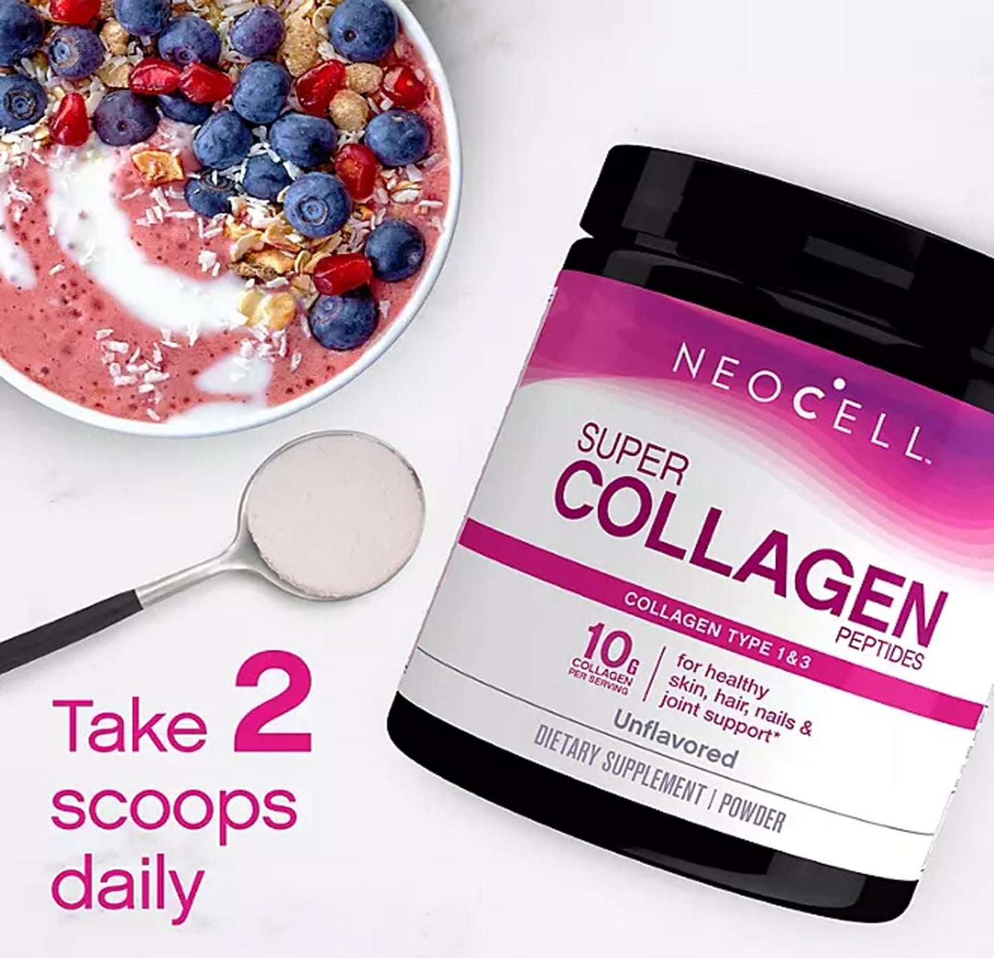 NCell Super Collagen Peptides, Unflavored Powder, Collagen Type 1 & 3 (21.2 oz.) (1.3Lbs)