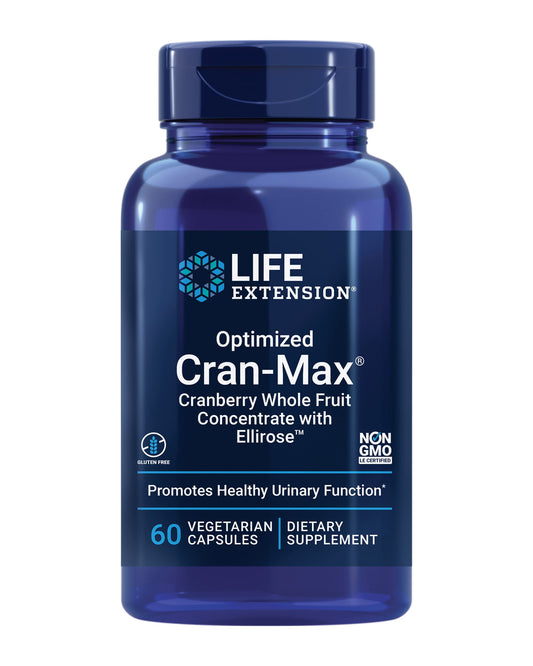 Life Extension Optimized Cran-Max®, Cranberry Whole Fruit Concentrate with Hibiscus Extract, Best in Class Support for Female Urinary Tract Health, Gluten-Free, Vegetarian, Non-GMO, 60 Capsules